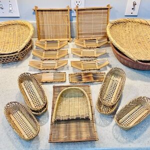 22 BAMBOO LOT OSHIBORI JAPAN SUSHI ROLL VINTAGE  SERVING TRAY ASIAN KITCHEN Mat